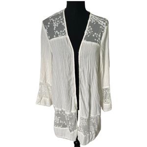 Knox Rose White Lace Long Sleeve Open Front Cardigan Kimono Size Large/XL